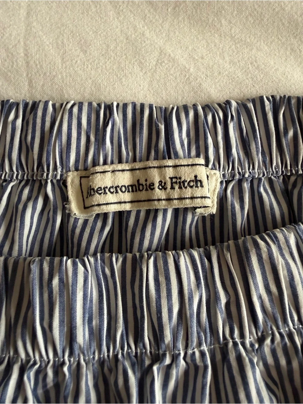 Abercrombie & Fitch Blue Stripe Off Shoulder Tie Sleeve Top M